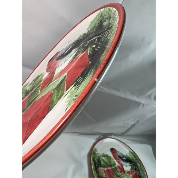 Ceramica Cuore Italy Christmas Holiday Sparrow Salad/Luncheon 9” Plates set/6 - Picture 7 of 15